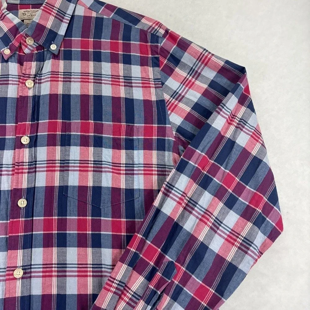 J. Crew mens shirt Summer Plaid M‎ Button Down Long Sleeve Tartan Plaid Cotton